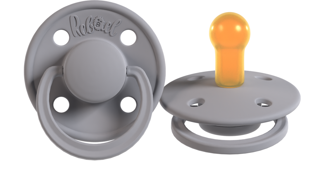 Rebael Mono Collection | Pewter &amp; Tiny Sky Pacifier Set
