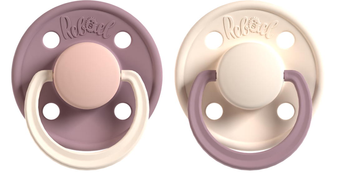 Two baby pacifiers with different color options 