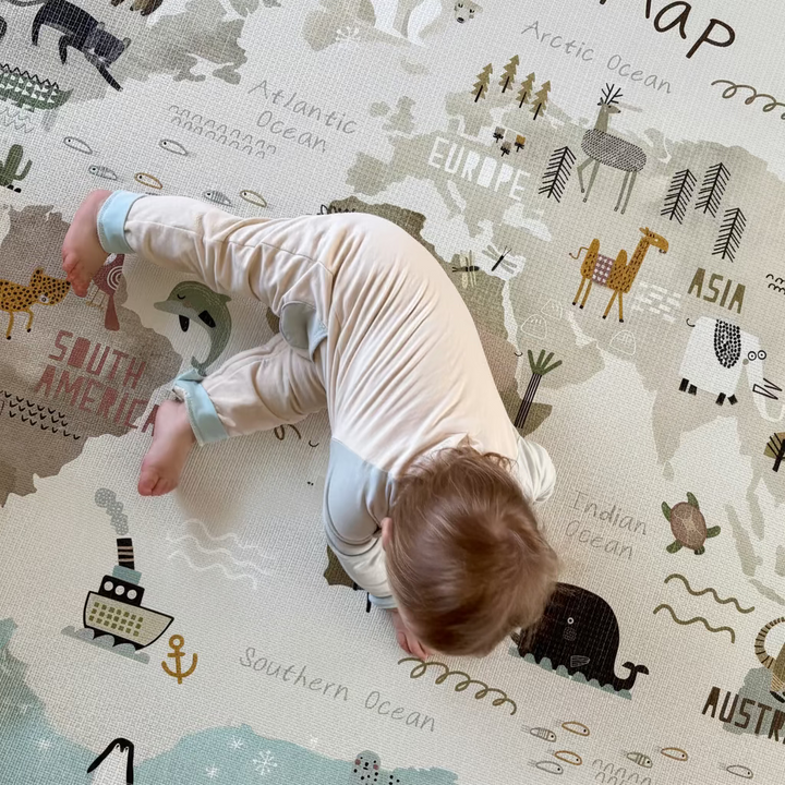 World Map / Desert Sage Speckled Play Mat